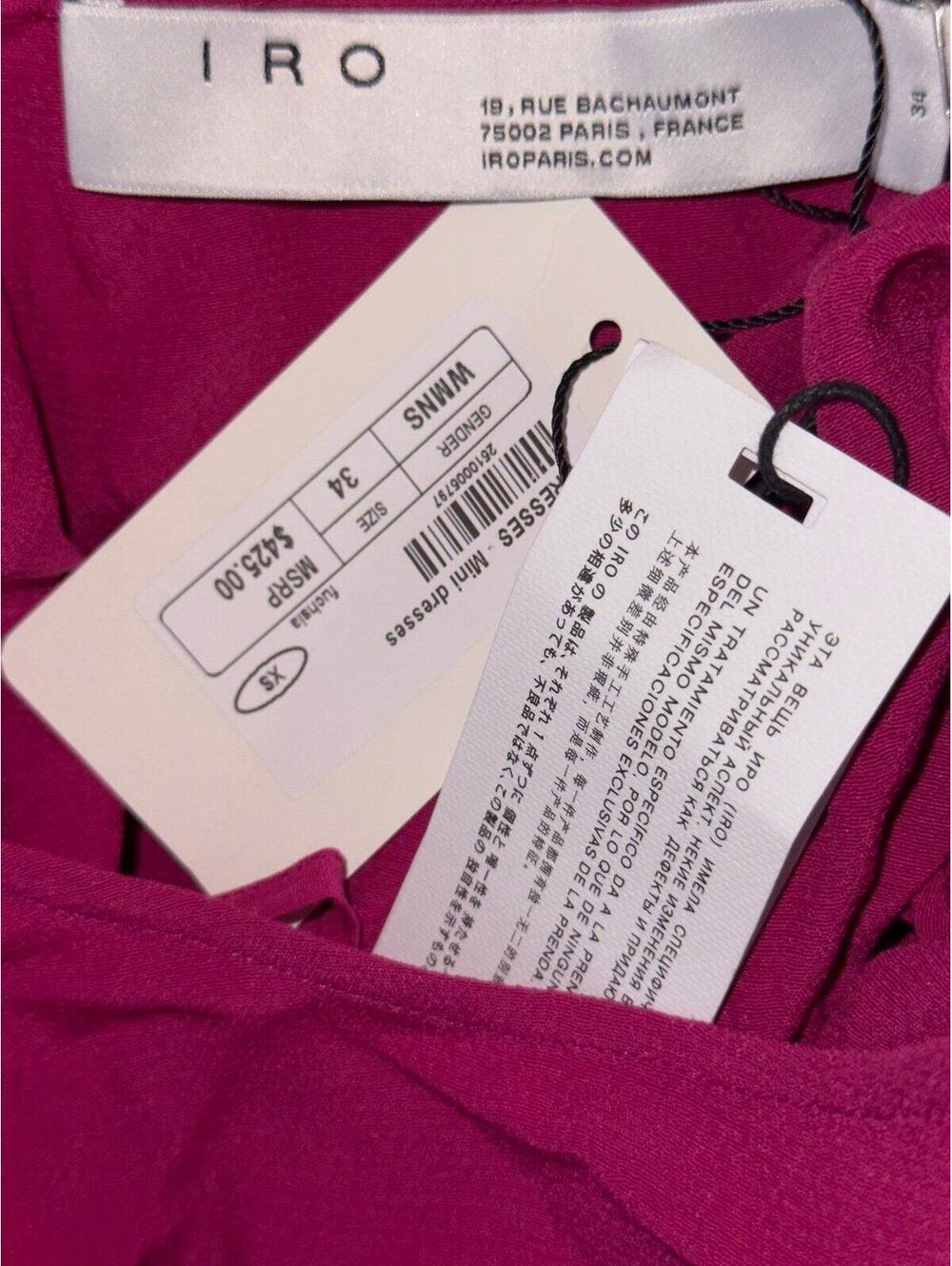 IRO Paris Fuchsia Lace Ruffle Mini Dress Womens 34 XS Silk Blend NWT Boho - Picture 6 of 6